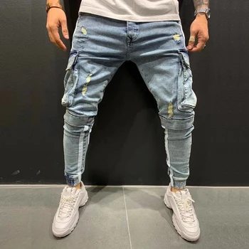 Cargo džinsai vyrų mados bėgiojimas Streetwear aukštos kokybės Prekės Hip-hop džinsinio audinio kelnės vyrams