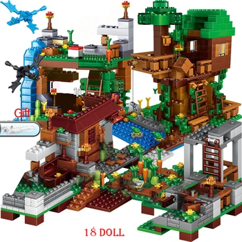 2021 NAUJŲ Rinkinių Blokai Lepining Kaimas Mieste, Tree House Minecraftinglys Krioklys Warhorse Plytų Žaislai Vaikams