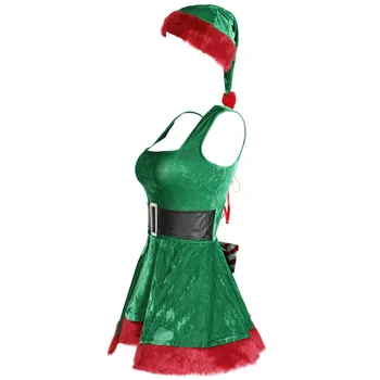 Ponios Santa Žalia Elf Suknelė Moterų Kalėdų Pagalbininkas Kostiumų Santa Claus Festivalis Išgalvotas Suknelė