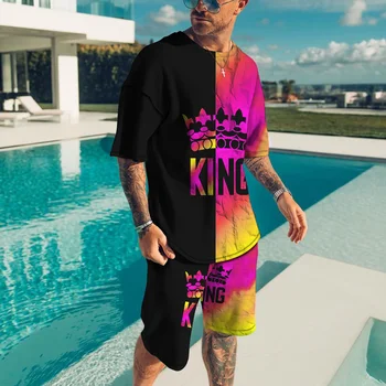 Vyriški Vasaros Laisvalaikio T-shirt Nustatyti 3D Spausdinimo Mados Hip-Hop ' O-kaklo Marškinėliai Paplūdimio Šortai Bendras Mados Madingas Vyras Drabužiai