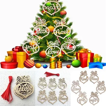 6Pcs Linksmų Kalėdų Papuošalų, Medinių Tuščiaviduriai Ornamentu Kalėdų Eglutės Kabo Pakabukas Apdailos Kalėdų