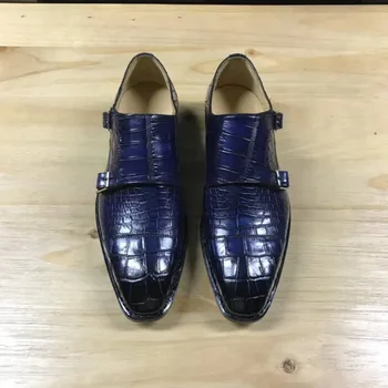 Prabangos kokybės Originali nekilnojamojo krokodilas pilvo oda vyrų batų žiemos tamsiai mėlyna Mišrios spalvos krokodilo pilvo oda vyrų batų