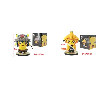 Pokemon Demon Slayer Pikachu COS agatsuma zenitsu hashibira inosuke Lėlės Modelio Q Versija Kišenėje Elf Decoration10cm