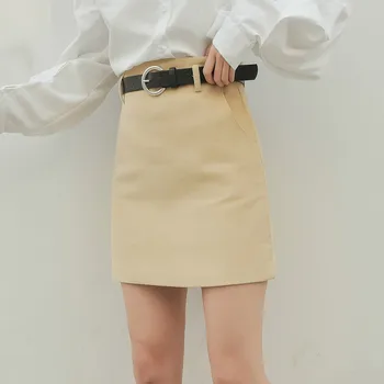 2019 m. Rudenį Velvetas sijonas, diržas aukšto liemens sijonas Moterims kietosios Linijos Sijonai mini faldas largas mujer korėjos stiliaus moterų sijonai
