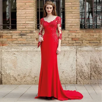 Motina Nuotakos Suknelės Elegantiškas Festivalis Raudona Undinėlės Aplikacijos Pusė Rankovių Moterims Oficialų Vakare Gown chalatas de soirée femme платье