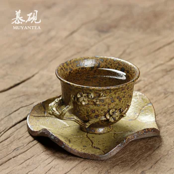 Arbata MuYan Taivano banko krosnyje dega, rankų slyvų žiedų arbatos puodelio mėginio arbatos puodelio kung fu arbatos nustatyti asmens taurės krosnies