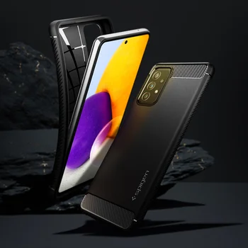 Spigen Patikima Šarvai Atveju, Samsung Galaxy A72 - Matinės Juodos spalvos Lanksčias TPU Anit-Slip Lašas Pasipriešinimo Atveju