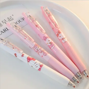 4pcs Mielas rožinis Animaciją Kačių Paspaudus Gelio Rašiklis, 0,5 mm, Paspauskite Juoda Gelio Rašiklis Didelės Talpos Quick Dry