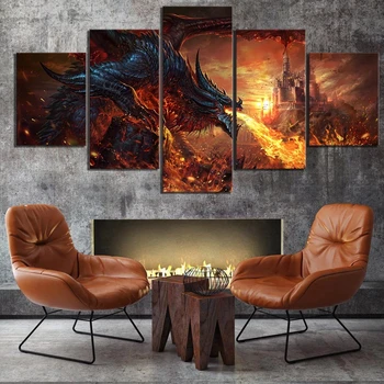 Plakatas Modulinės Nuotraukas Drobė Sienos Menas 5 vnt Gaisro Dragon World Of Warcraft Žaidimas Tapyba HD Spausdinti Kambarį Namų Dekoro