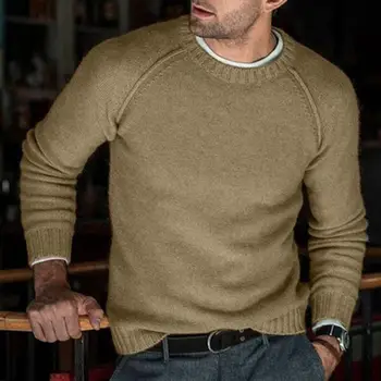 Mados ilgomis rankovėmis O-neck slim vientisos spalvos megztinis atsitiktinis odos draugiškas rudens ir žiemos vyrų megztas megztinis vyrų megztinis