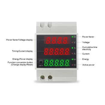 DIN-Rail AC stebėti Wattmeter LED Aktyviosios Galios Koeficientas Elektros Energijos Skaitiklis Voltmeter Ammeter AC 80-300V 250-450V 0-100.0