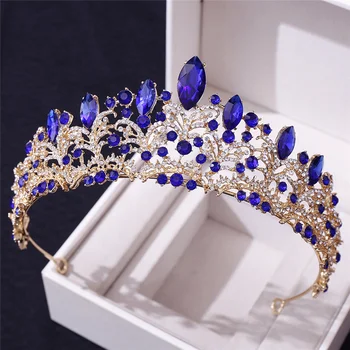 Baroko Spalvingas Crystal Red Rožančiai Princess Crown Promenadzie Diadem Nuotakos Šukuosena Karalienė Nuotakos Vestuvių Karūnos Plaukų Papuošalai