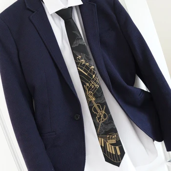 Nemokamas pristatymas Naujos Vyrų vyrų mados Originalus Klasikinio spausdinta muzikos juodas kaklaraištis klasikinės muzikos smuikas pasakų krano pastaba necktie