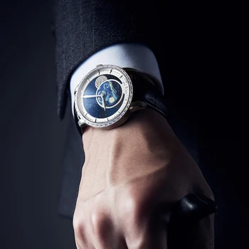 AGELOCER Vyrų Mechaninė Laikrodžius Moonphase Vyrai Laikrodžiai Automatinė Žiūrėti Blue Laikrodis natūralios Odos Neperšlampami Žiūrėti Vyrams