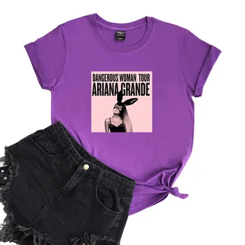 Pop Dainininkė Ariana Grande Marškinėliai Albumą Pavojingų Spausdinti Moterų Viršūnių Vasaros Atsitiktinis Medvilnės Minkštas Moterų Drabužių Mujer Camisetas
