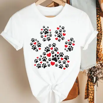 Moterų Drabužiai Meilės 2021 Naminių Gyvūnų, Šunų Kojų 90-ųjų Animacinių filmų Vasaros trumpomis Rankovėmis Spausdinti Mados Marškinėlius Moterų Tee Viršuje Grafinis T-shirt