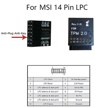 Profesinės TPM 12Pin SCI/ 14PIN 20PIN LPC Modulis TPM2.0 Saugumo Modulis MSI MS -4136 -4462 Patikimos Platformos