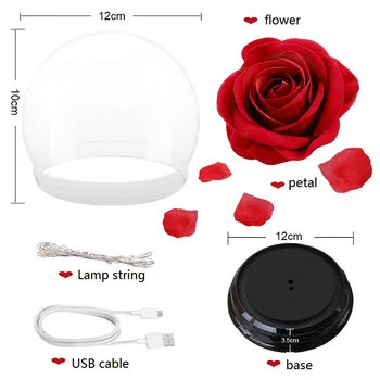 Eternal Rose Konservuoti Gėlių Stiklo Kupolas Su LED Šviesos Vestuves Apdaila, Motinos, Valentino Dienos Dovanos už Savo Meilužio