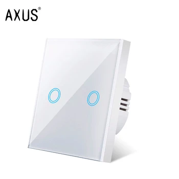 AXUS ES AC100-240V Grūdintas Baltas Krištolo Stiklo Touch Switch Panel Wall Šviesos Jungikliai Jutiklis Mygtuką 1/2/3Gang Lempos Interruttore