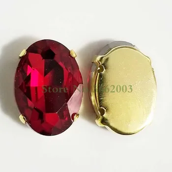 Raudona ovalo formos, Aukštos kokybės Stiklo Kristalų siūti ant akmenų,aukso apačioje letena kalnų krištolas, 