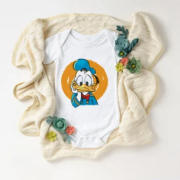 Disney Mickey Mouse Donaldas Romper Kūdikiams trumpomis Rankovėmis Jumpsuit Balta O-kaklo Minkštųjų Vaikams, Drabužiai Naujagimiams Jumpsuit Kūdikių Bodysuit