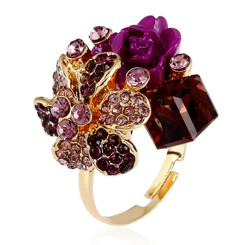 Europos ir Amerikos dervos spalvinga kristalų atidarymo moterų žiedas mados naujovė dervos gėlės žiedas, žiedas, papuošalų dovana priedai