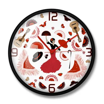 Flamenko Šokėja Elementai Modernaus Dizaino Sieninis Laikrodis Ispanų Stiliaus Namų Dekoro Liaudies Muzikos Ir Šokių Silent Ne Tiksi Sieninis Žiūrėti
