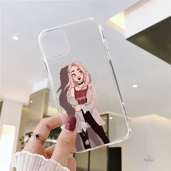 Anime mergina su ilgais plaukais, Telefono dėklas Permatomas iPhone 6 7 8 11 12-os mini pro X XS XR MAX Plus SE Aišku, mobiliojo krepšys