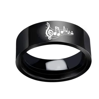 BONLAVIE Nerūdijančio Plieno Mėgėjams Žiedas Muzikos Simbolis Žiedas Muzikos Pastaba Unisex Žiedas Vyrams ir Moterims