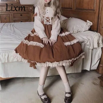 Elegantiška Vintage Lolita Dress Bowknot Vasaros 2021 Kawaii Sluoksniuotos Lėlės Suknelės Saldus Mielas Viktorijos Stiliaus Arbatėlė Lolita Dress
