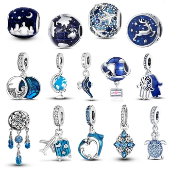 925 Sterling Silver Blue Autentiški Karoliukai papuošalai Tinka Pandora 925 Originalią apyrankę Pakabukai Papuošalai Todėl Moterys 