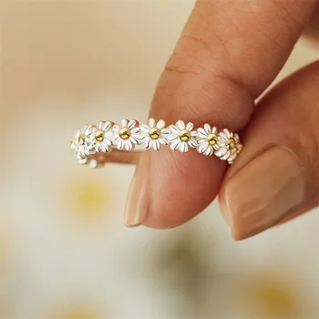 Naujas Retro saldus mažai Ramunės žiedas gražus gėlės žiedas reguliuojamas atidaryti manžetai vestuvės vestuvinis žiedas moterų grožio papuošalai dovana
