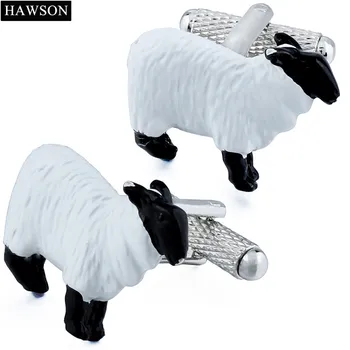 HAWSON Įdomių Gyvūnų rankogalių segtukai Avių Modelis Black & White Emalio Rankogalių segtukai Vyrų Mados prancūzų Manžetai/Shirt Dovana