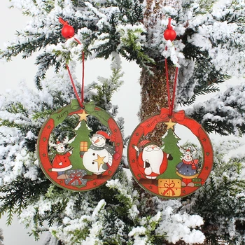 HUADODO 4Pcs Kūrybos Santa Sąlyga& sniego Medinių Kalėdų Karolius, Ornamentas, Kalėdų eglučių Papuošalai apdailos Vaikams, žaislai