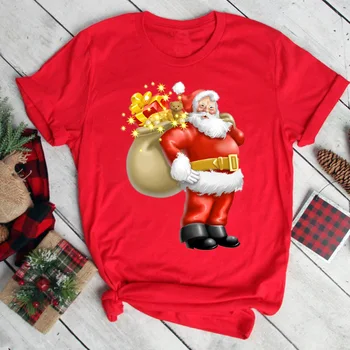 Maycaur Harajuku Kalėdų Moterų Marškinėliai Kawaii Santa Claus Atspausdintas T-shirt Mados trumpomis Rankovėmis T Shirts Raudona Moterų Viršūnių Tees