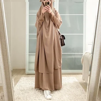 Musulmonų Maldos Drabužių Rinkinys Moterims Gobtuvu Suknelė, Hijab Jilbab Abaja Sijonas Rinkiniai Ilgai Khimar Djellaba Eid Suknelė Islamo Niqab