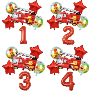 6pcs Fire Truck Automobilių 32inch Raudona Skaičius Balionas Fire Truck Folija Balionas 1 2 3 4 5 6 7 8 9 Metų Gimtadienio Dekoracija Vaikų Žaislas