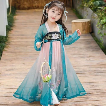 Kinijos vaikai Hanfu merginos Etape Apranga Veiklos Drabužius Dainininkas Scenoje Festivalis Liaudies Šokių Senovės Kostiumas Princesė Pasakų Suknelė