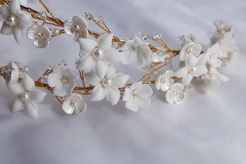 Baltos Keramikos Gėlių Vestuvių Tiara Hairband Kristalų, Perlų Vestuvių Plaukų Karūna Aksesuarai Moterims, Rankų Darbo Vinjetė