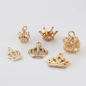 10vnt/daug Aukso Spalvos Metalo Princess Crown Pakabukai Pakabukas 