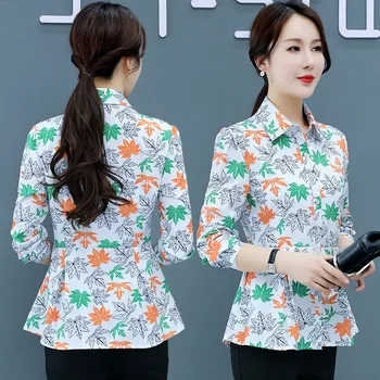 Rudenį Šifono Office Lady Mygtuką Iki Marškinėliai Korėjos Mados Ilgomis Rankovėmis Marškinėliai Moterims Žalia Derliaus Ponios Viršūnes Camisas Mujer