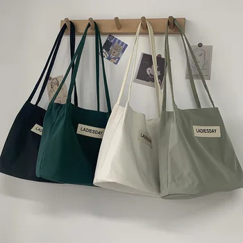 Moterų Drobės Peties Shopper Bag Nailono, atsparus Vandeniui Studentų Rankinės Medvilninio Audinio, Eko Audinys Nešti Pirkinių Krepšys Mergina 2021