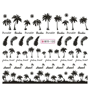 Palmių Nagų Lipduką Vasaros Super Vandenyno Vėjo Nagų Folija Atogrąžų Surf Beach Kokoso Medžio Stilius Nagų Lipduką 
