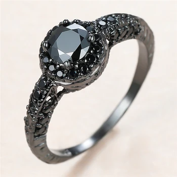 Vyras Moteris Black Crystal Akmens Žiedas Prabanga 14KT Juodojo Aukso Vestuvinis Žiedas Derliaus Turas Cirkonis Vestuvių Žiedai Vyrams, Moterims