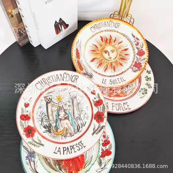 Kūrybinės keramikos kepsnys plokštės rinkinys derinys namų rankomis dažyti vakarų stiliaus vakarienė plokštės sun serijos plokštė
