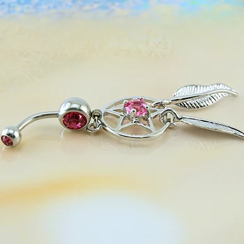 Dreamcatcher kabančios bamba žiedai mielas rožinis kristalas pilvo auskarų vėrimo papuošalai moteris/mergina dovana bamba auskarų vėrimo papuošalai