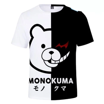 Monokuma Danganronpa Cosplay Marškinėliai Vyrams, Moterims, Black & White Bear 3D Mielas Marškinėlius Vasaros Viršūnes Anime Drabužių Streetwear