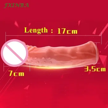 FXINBA 17cm Daugkartinio naudojimo Prezervatyvai Realistiškas Penis Extender Penio Mova Didžiulis Sekso žaisliukai Vyrams Extender Enlargement Intymių Prekių