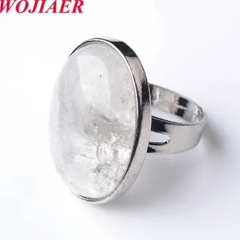 WOJIAER Reiki Ovalo formos Natūralus Baltas Kristalų Gem Akmens Piršto Žiedai Vyrams, Moterims, Šalies Reguliuojamas Žiedas Papuošalai PX8016