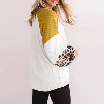 Rudens Derliaus Leopardas Spausdinti Susiuvimo Long Sleeve T-Shirt Moterims, Žiemos Puloveris O-Kaklo Viršūnes Moterų Atsitiktinis Rišti Streetwear